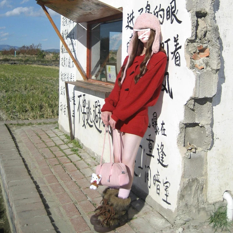 今年流行漂亮圣诞穿搭红色毛衣女秋冬2025新款慵懒风内搭针织上衣