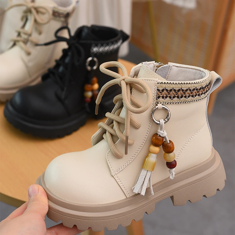 儿童皮靴女童时尚马丁靴2025冬季新款韩版童靴中大童洋气加绒靴子