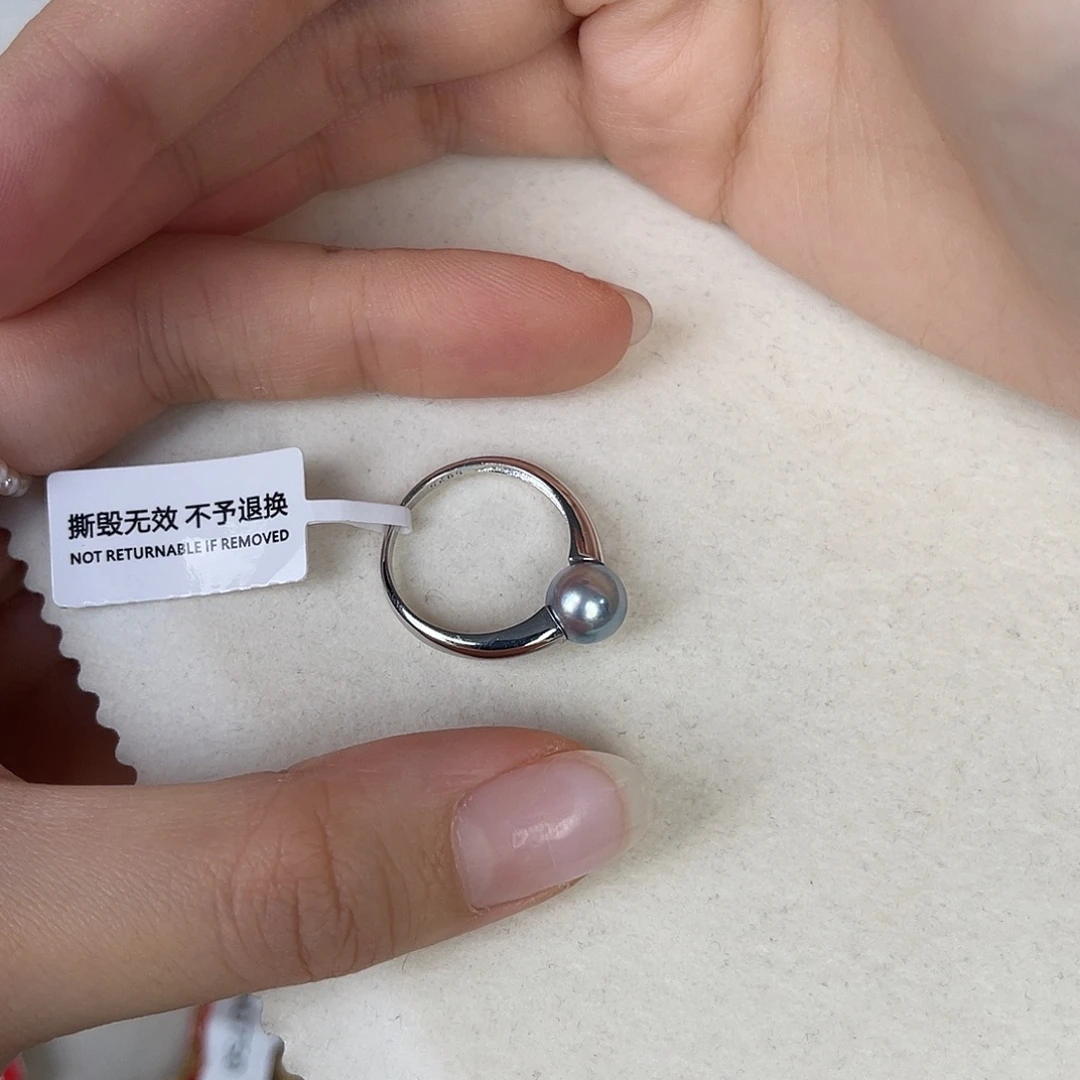 海水珍珠银S925镶嵌戒指14-16号