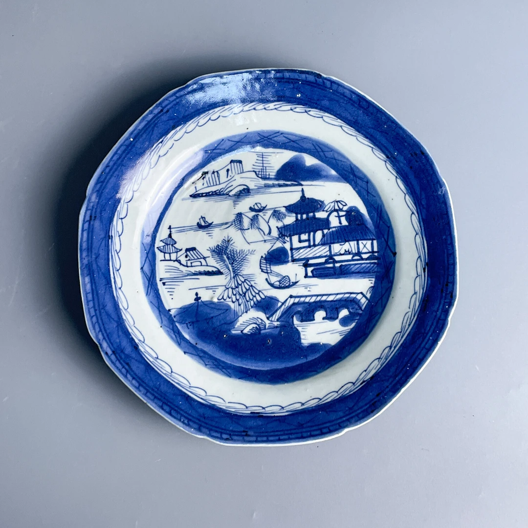 清道光 青花山水庭院纹盘1-M25LQ003588-05