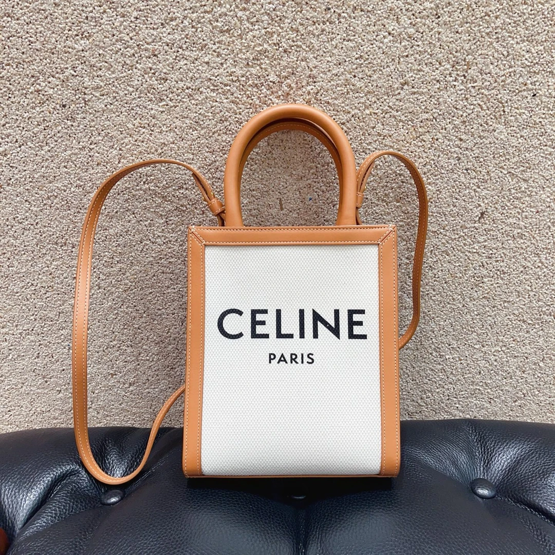 99新 Celine/思琳 米白拼焦糖色 帆布拼牛皮 琴谱包 手提单肩斜挎