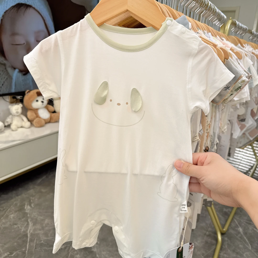 （胖米定制）夏季新生儿婴幼儿莫代尔短袖连体衣