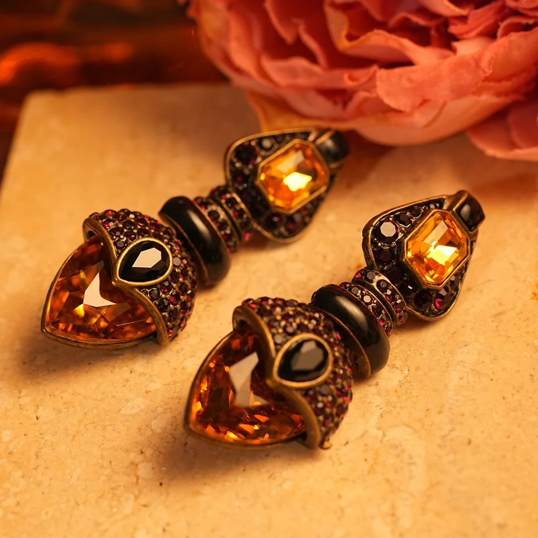 铜合金耳饰 【1480】耳钉 ART守护小众复古满钻