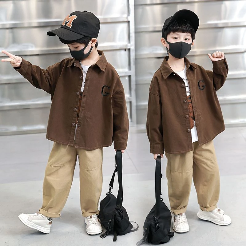 男童春装衬衫套装2024新款小童洋气长袖衬衣春秋款儿童帅气三件套