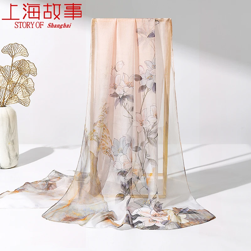 品牌新款桑蚕丝真丝180*65cm国风丝巾轻薄款纱巾百搭秋冬披肩外搭