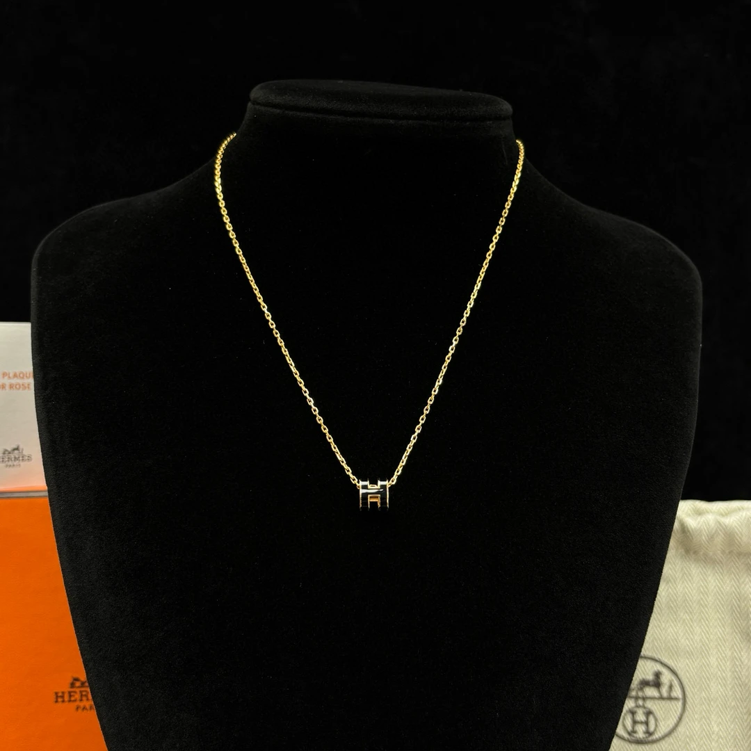 99新 Hermes/爱马仕 POP H mini黑金项链 91343