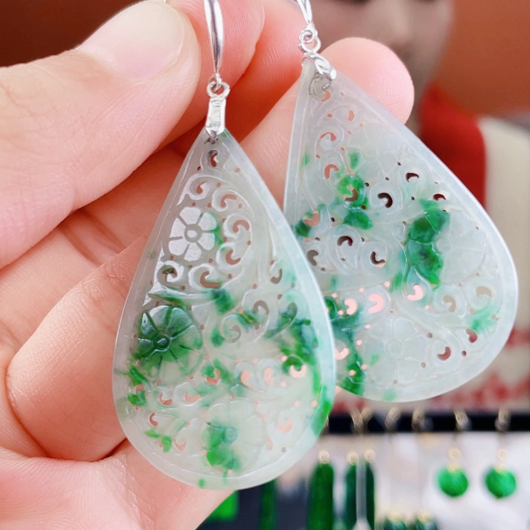 翡翠银S925镶嵌耳饰