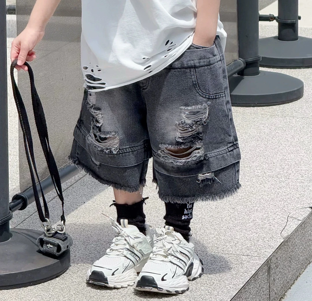 男童夏季潮牌阔腿短裤2025新款儿童宽松牛仔裤男孩五分裤中裤童装