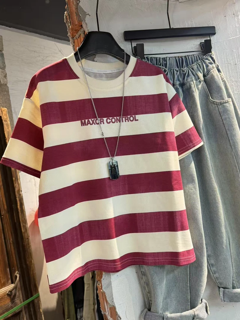 吾 2025【Y】3月24日 儿童男童女童时尚拼色条纹短袖T恤3031-