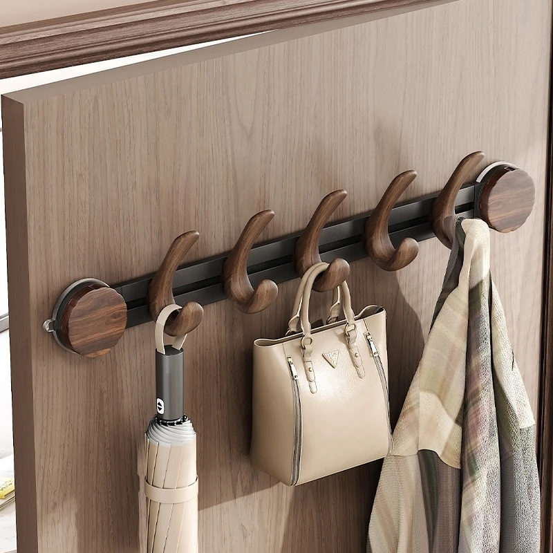 中古风吸盘门后挂钩胡桃木纹入户门免打孔壁挂无痕浴室挂衣架衣钩