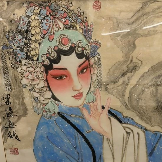 国画梁健画家作品带框