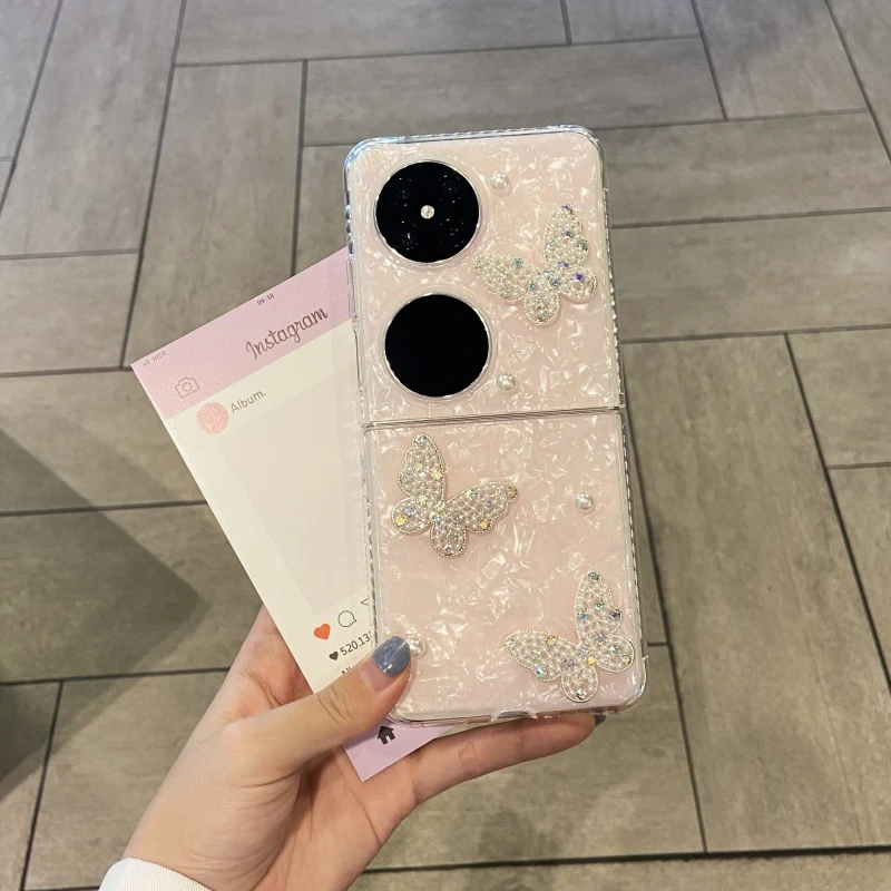 适用华为pocket 2手机壳折叠IMD贝壳纹珍珠蝴蝶pocket2防摔壳高级