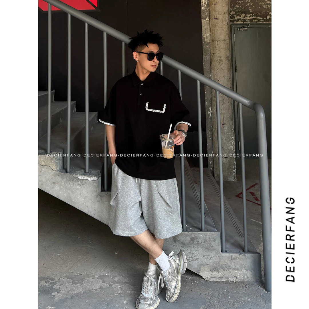 DF25SS夏季拼色polo领【珠地棉】高级感轻奢风短袖T恤