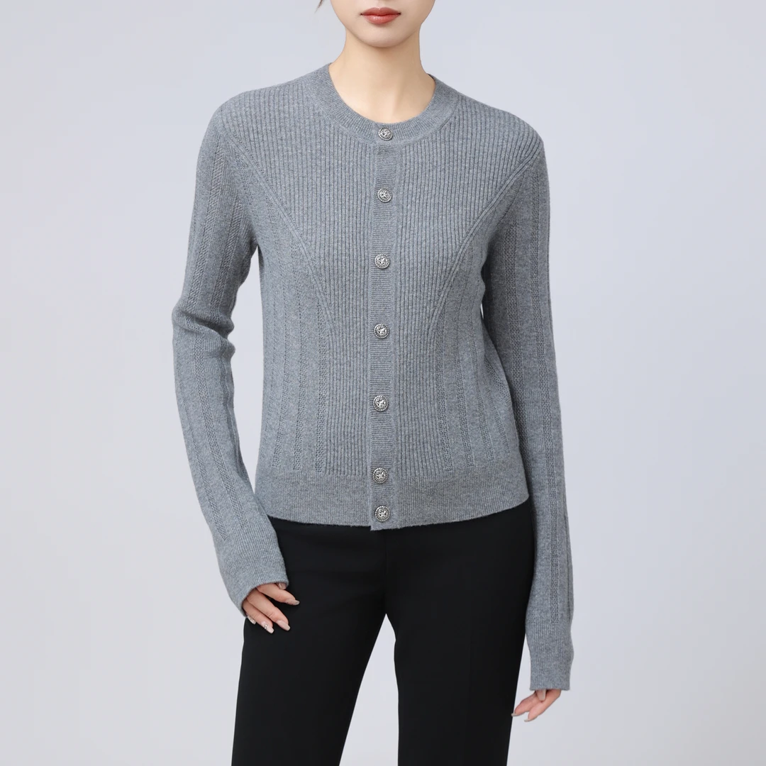 AMASS/阿玛施 秋冬针织衫长袖短款纯色轻奢圆领针织开衫5499241