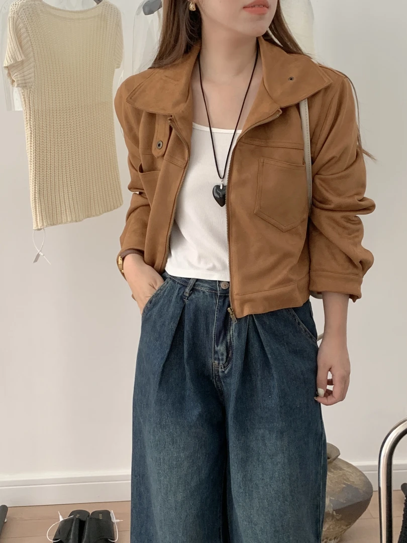 2025年秋季新款韩版短外套朋克风小个子夹克长袖上衣复古机车服潮