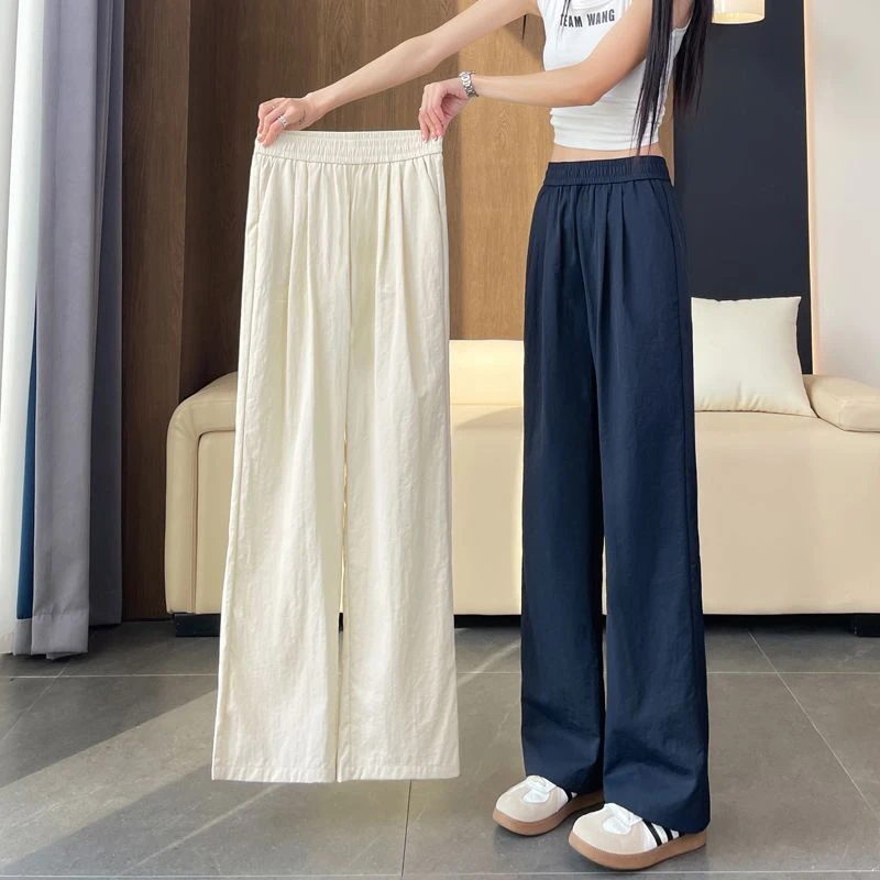 八分九分长裤冰丝窄版阔腿裤女2025新款夏薄款高腰宽松垂感直筒裤