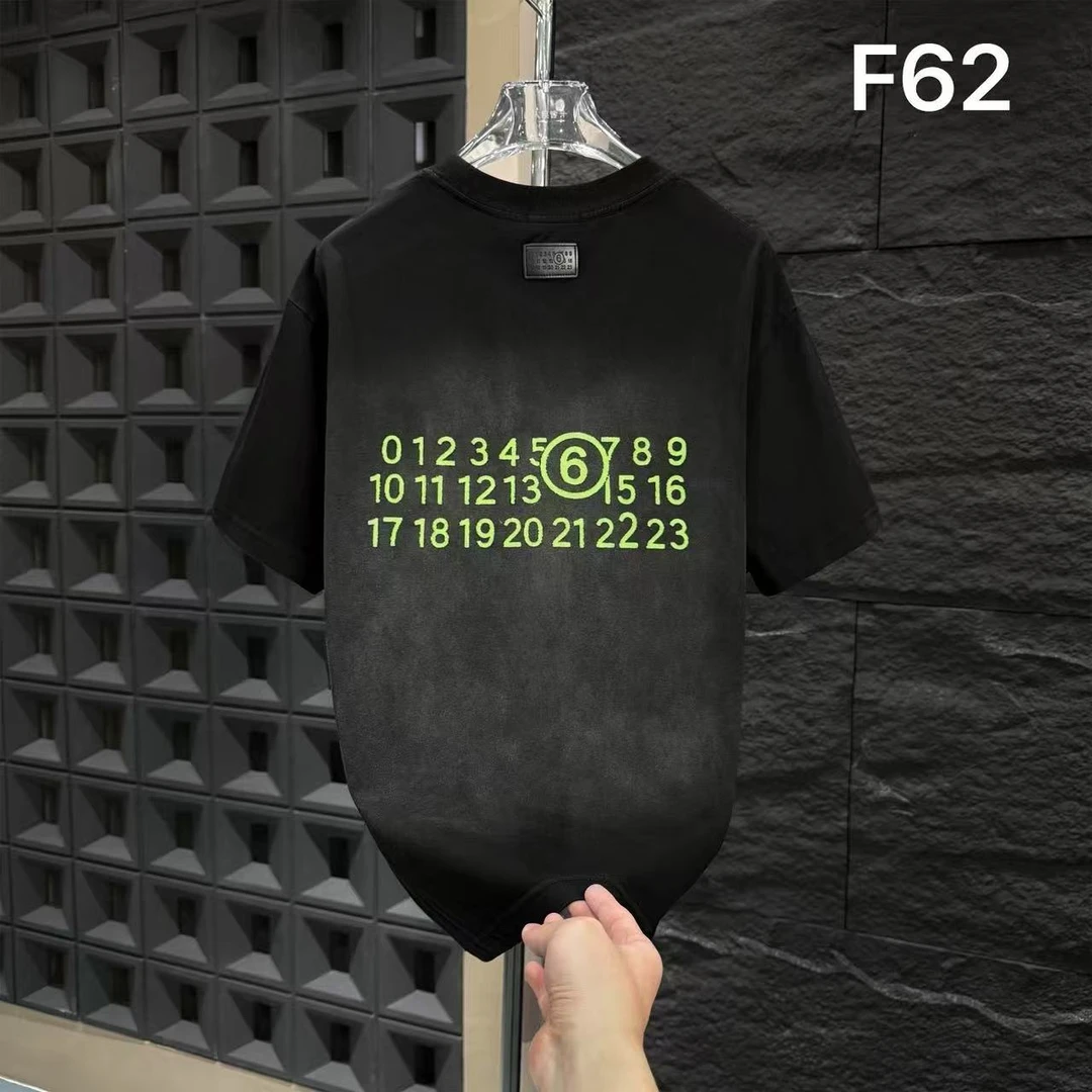 HI-F62-夏季重磅水洗做旧数字刺绣男士运动休闲百搭宽松短袖