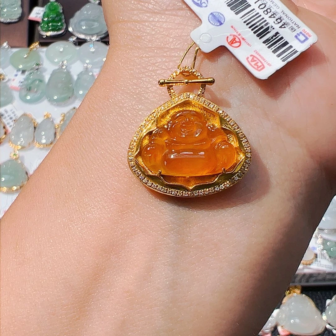 吊坠(不含链)18K金镶嵌翡翠佛公