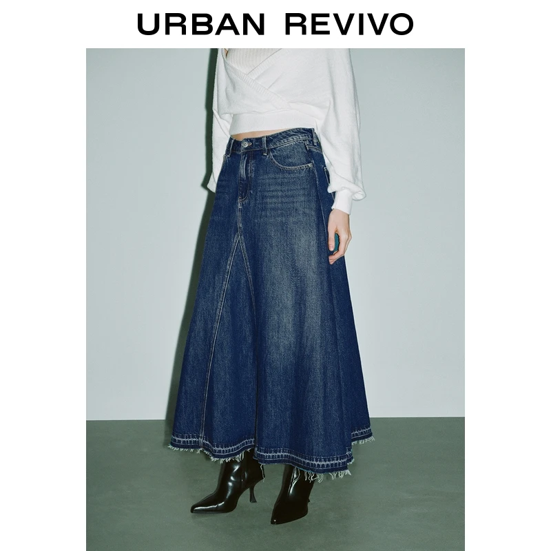UR2026春季新款女时尚复古休闲棉质牛仔半裙UWG850148+
