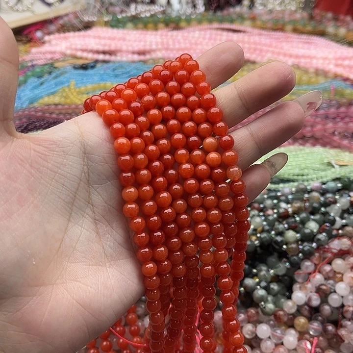 玛瑙/玉髓未镶嵌珠宝半成品一条6mm左右柿子红南红