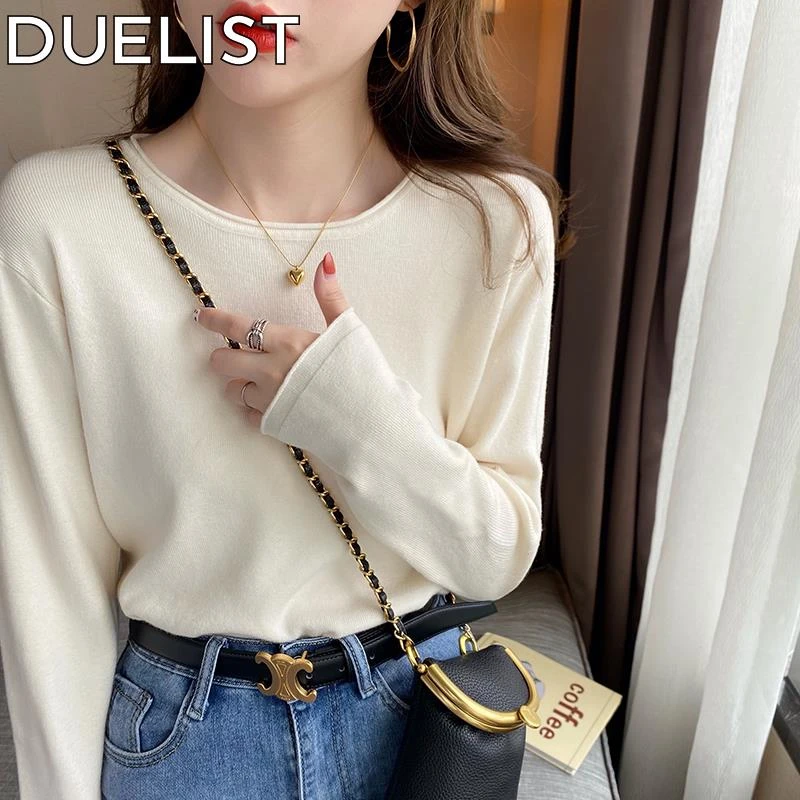 DUELIST白色打底衫女春秋小香风内搭新款长袖圆领上衣毛衣针织衫