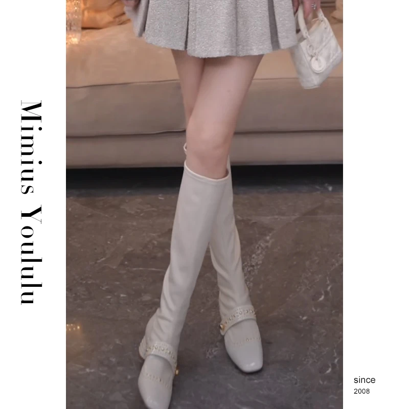 【mimius】喵喵 简约复古粗跟长靴 跟高4cm(粗腿不要买) WF08303