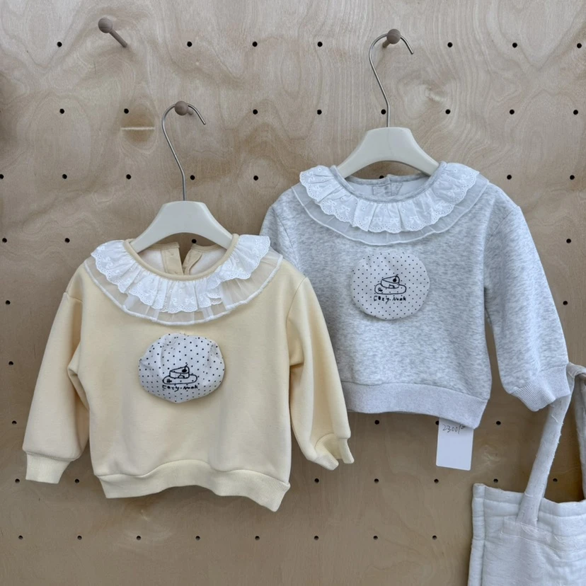 iiko·25冬~贴布花瓣圆领加绒卫衣23001（童装汉服）灰色