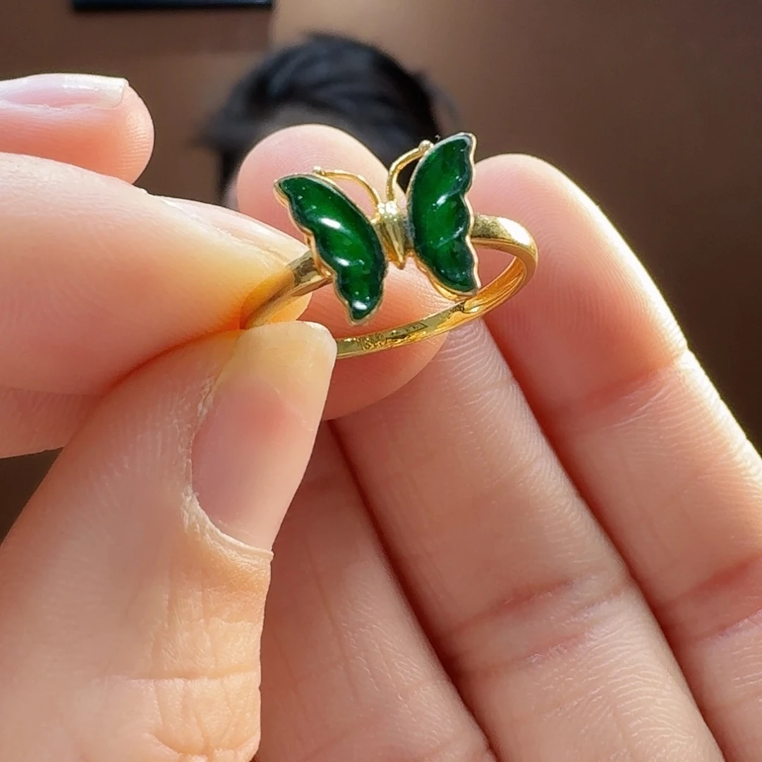 翡翠戒指18K金镶嵌戒指2