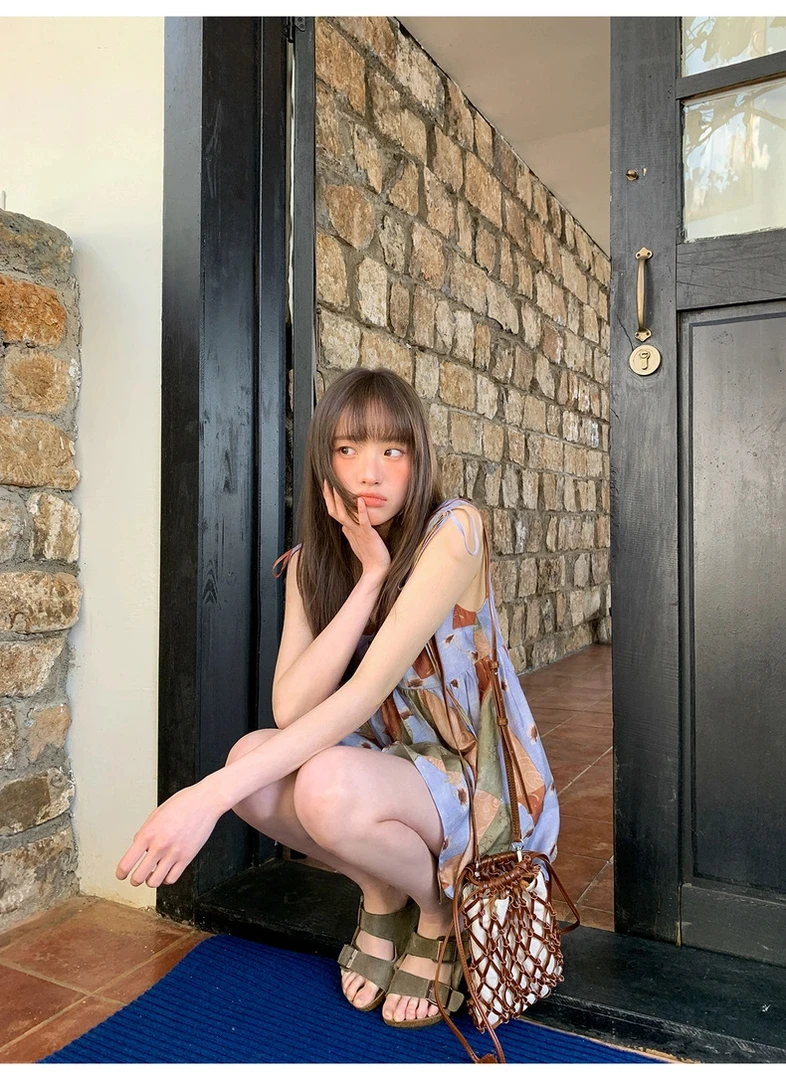 @6027【西西里假日】海边度假套装！二件套简约艺术绑带背心+短裤女