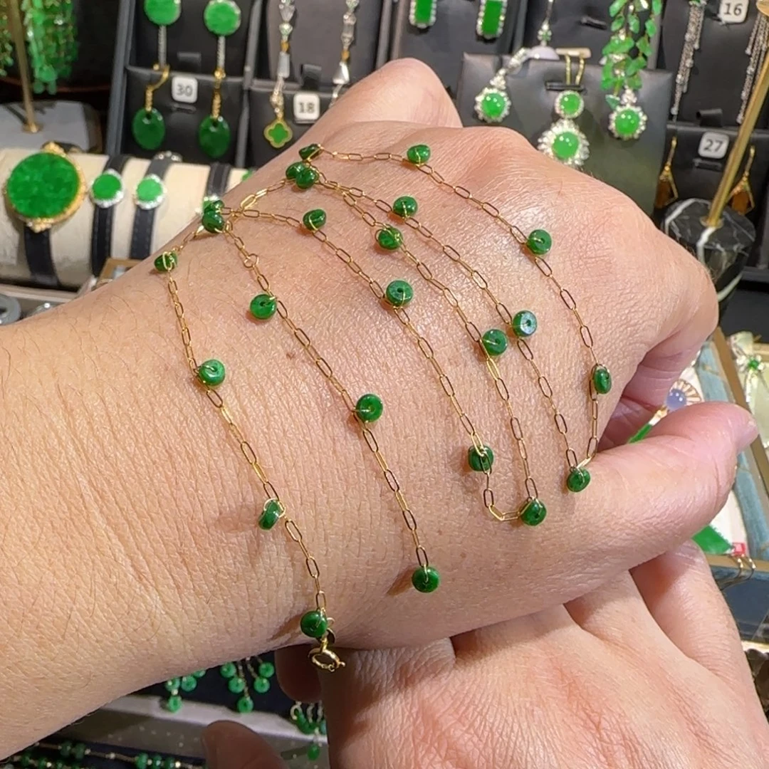 翡翠18K金镶嵌颈饰满天星50cm