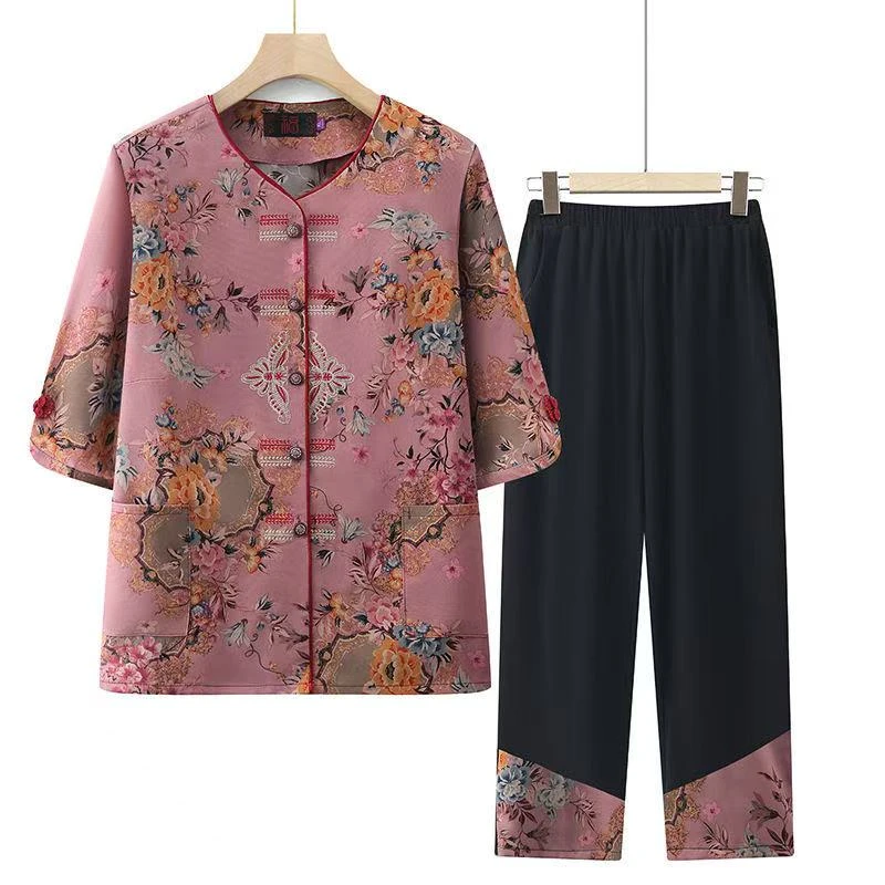 8837-中老年人夏装套装女薄款中袖两件套新款夏季衣服【孟秋生】