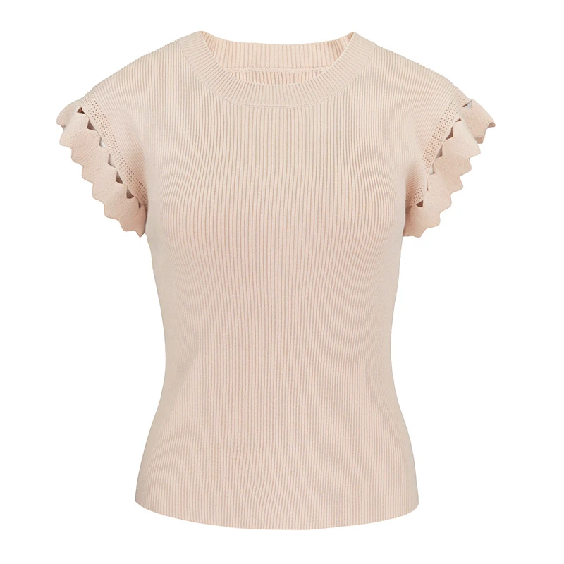 JUNGLE ME圆领纯色小飞袖女士针织衫时尚修身舒适百搭上衣