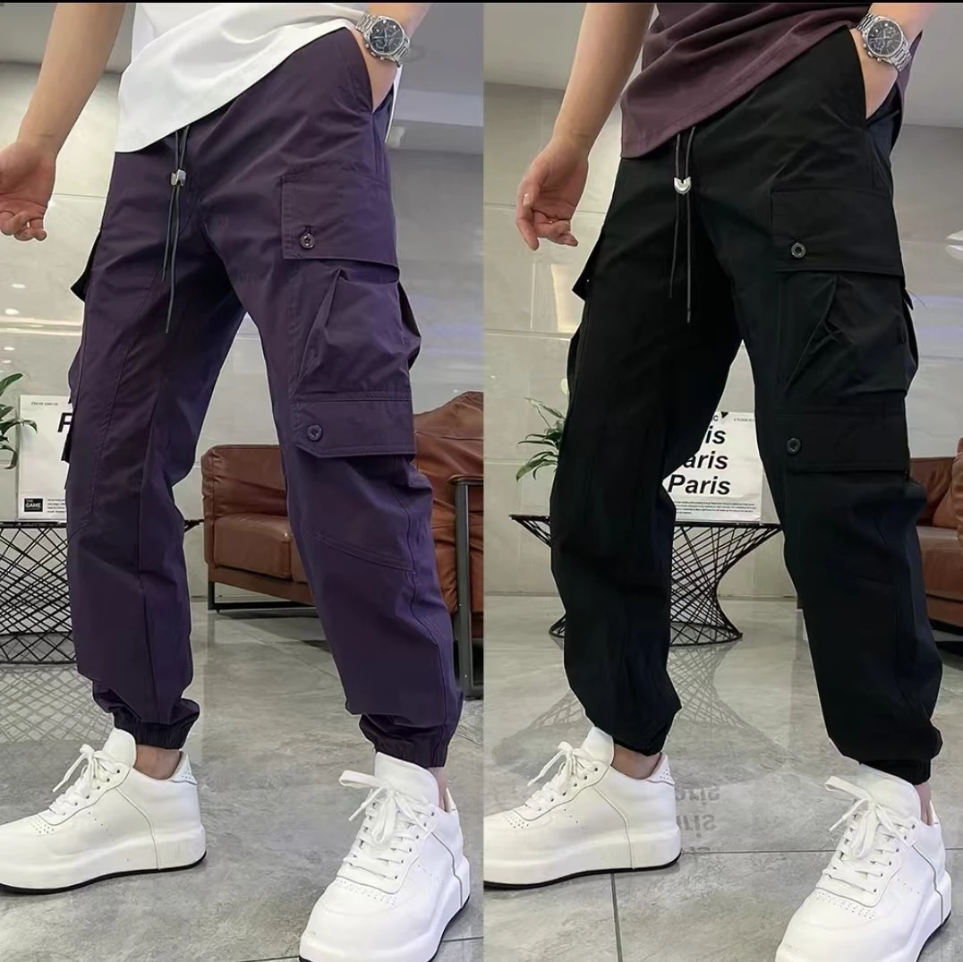 春夏季薄款潮男户外工装裤百搭口袋装饰休闲裤潮流痞帅宽松束脚裤