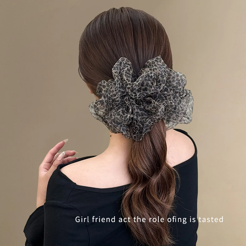 韩系复古~超大号发圈头饰成人豹纹甜酷欧根纱大肠圈气质扎头发