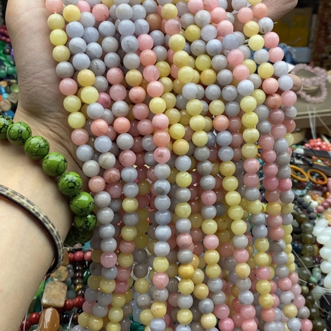 玛瑙/玉髓未镶嵌珠宝半成品一条8mm瑕疵马卡龙L163