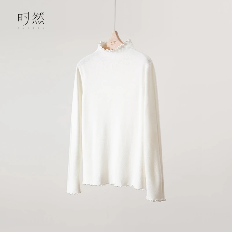 时然微胖大码女装胖妹妹半高领木耳边T恤纯色打底女上衣S3DZAB002