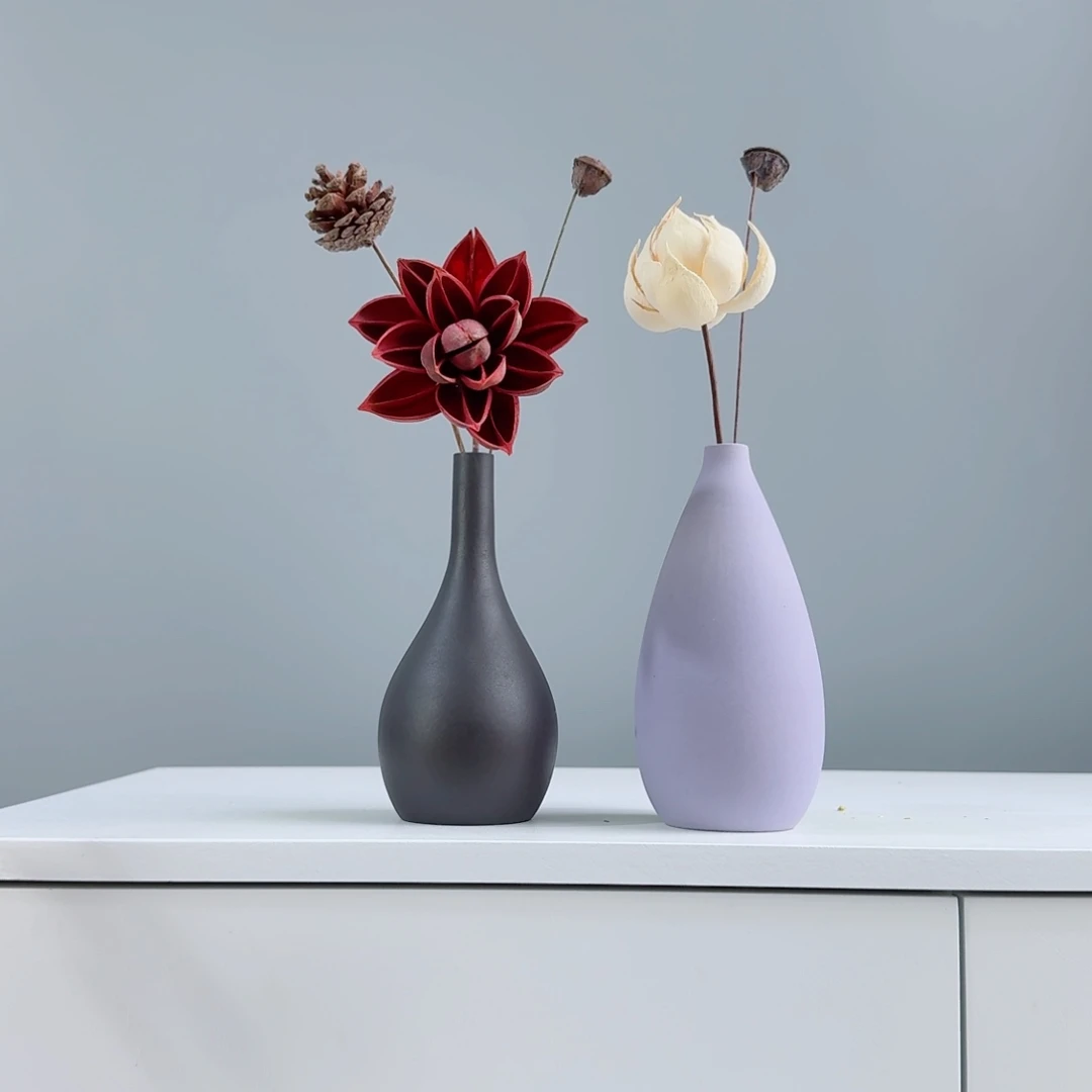 瓷片陶瓷小花瓶含花总高约20-30cm