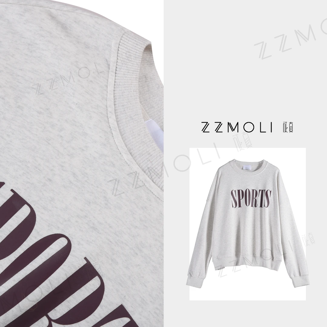 ZzMoLi征真 复古字母印花卫衣女款宽松圆领套头休闲衣服ZBY90102