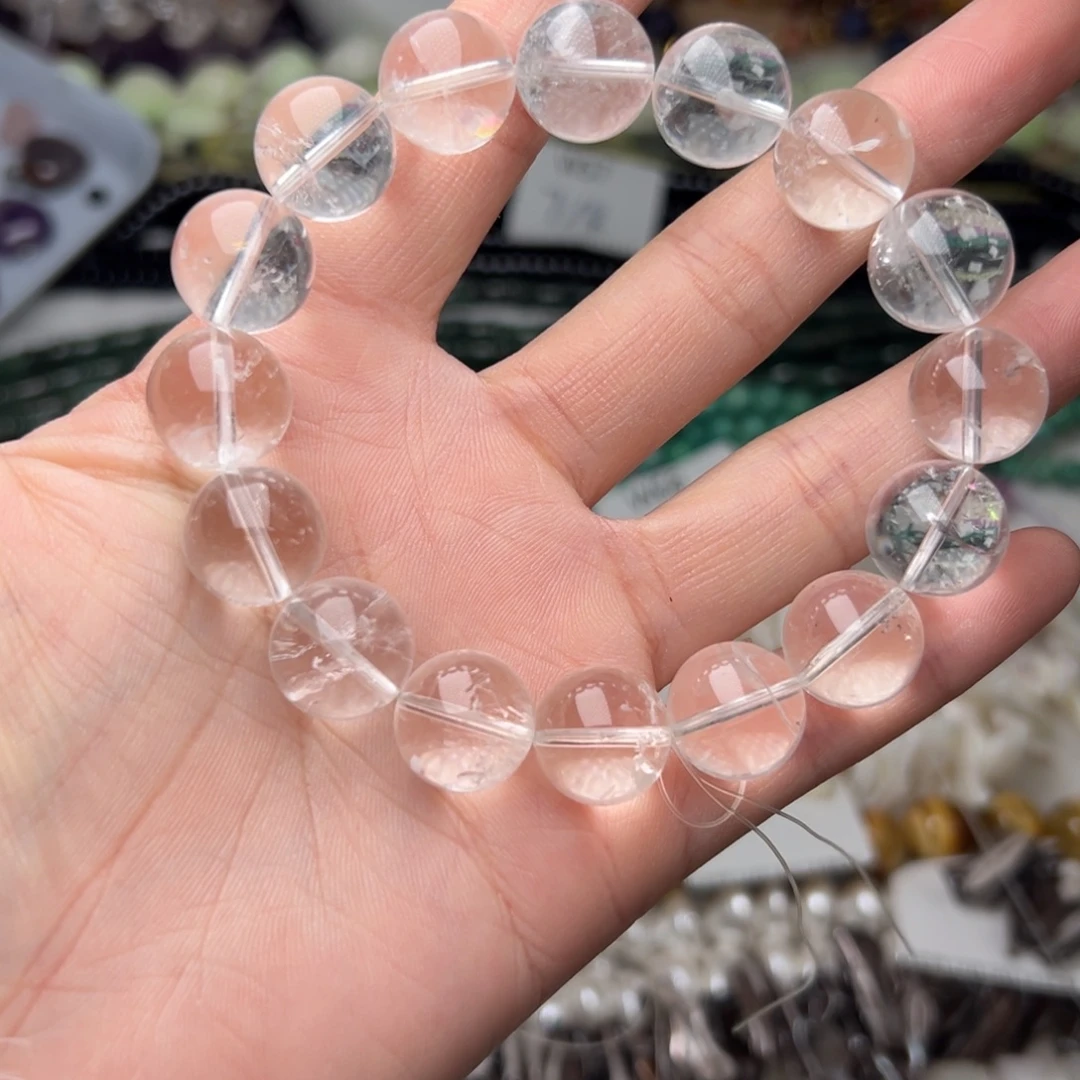 玛瑙/玉髓合金珠宝半成品W157。14mm天然白水晶手串一条