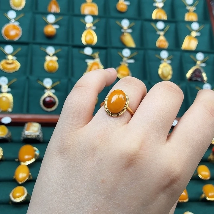 琥珀银S925镶嵌戒指