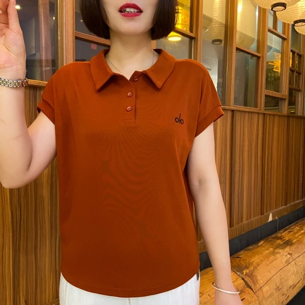 2025短袖olo字母刺绣气质夏季纯色休闲女款翻领洋气女士T恤