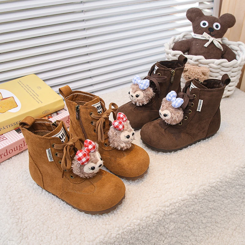 女童时尚马丁靴2025秋季新款复古短靴女宝高帮反毛皮卡通儿童鞋