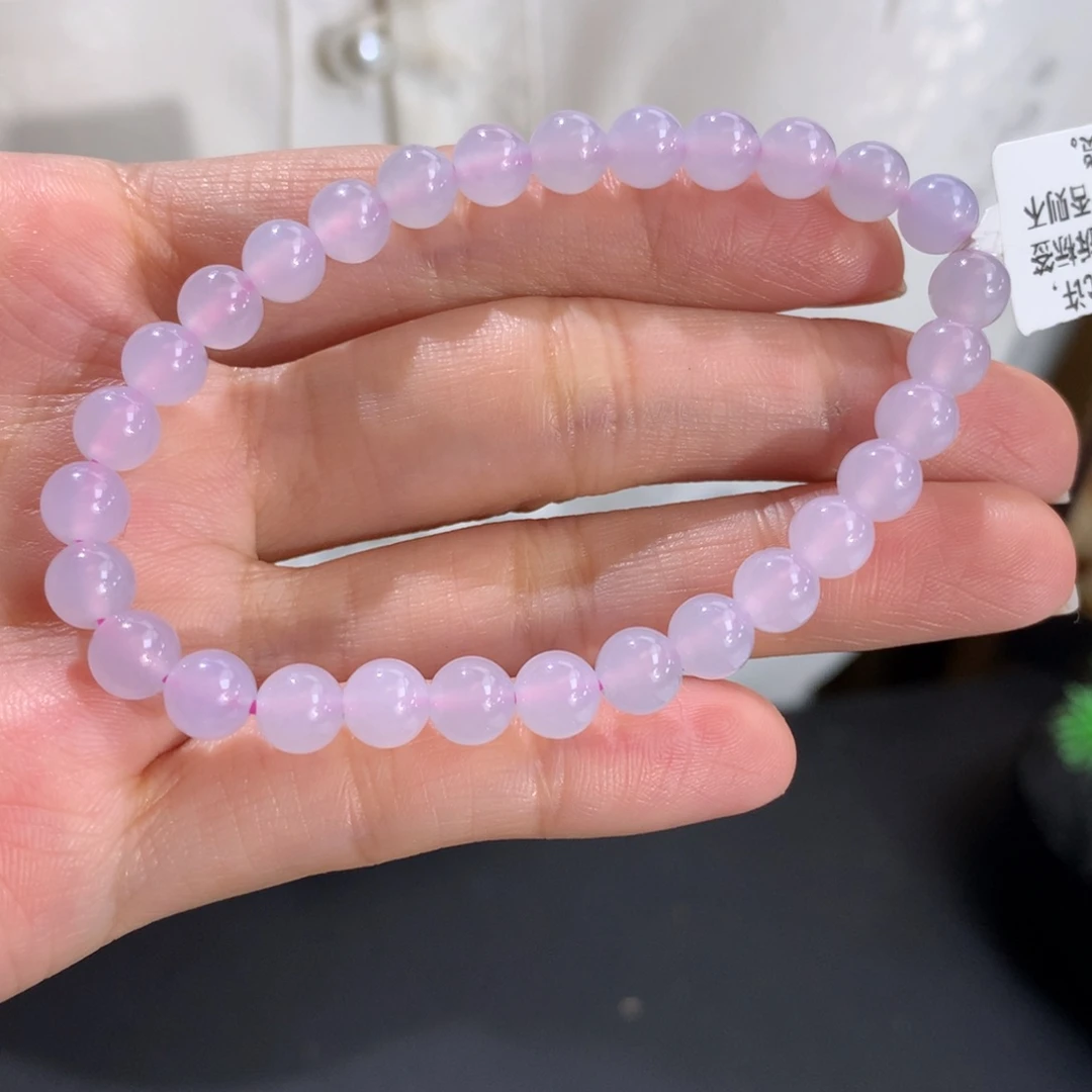 翡翠未镶嵌手串卡6胶润淡淡粉紫手串