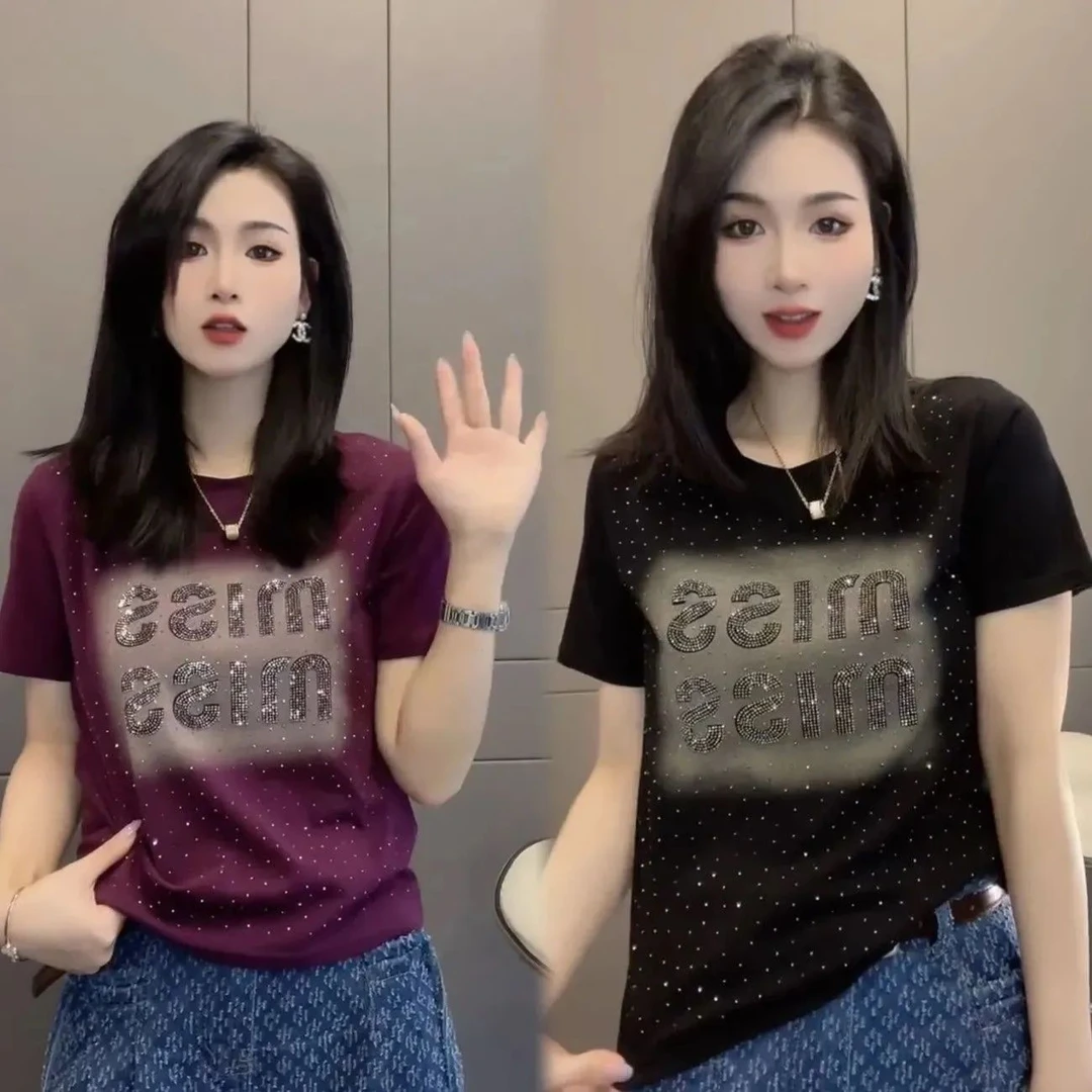 （俏俏定制）烫钻短袖T恤修身显瘦百搭半袖