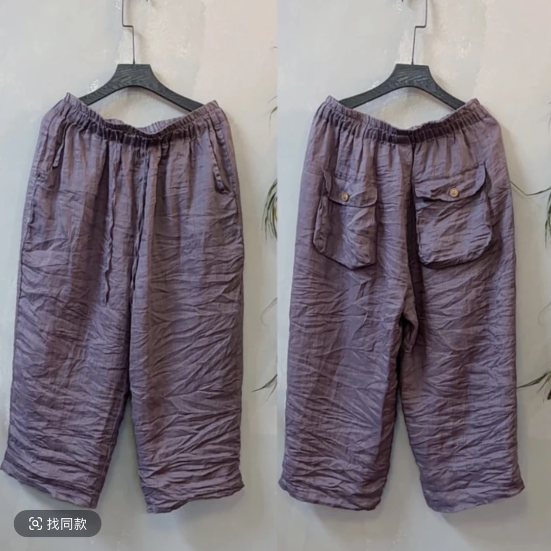 卓迪原创苎麻立体后口袋休闲裤百搭