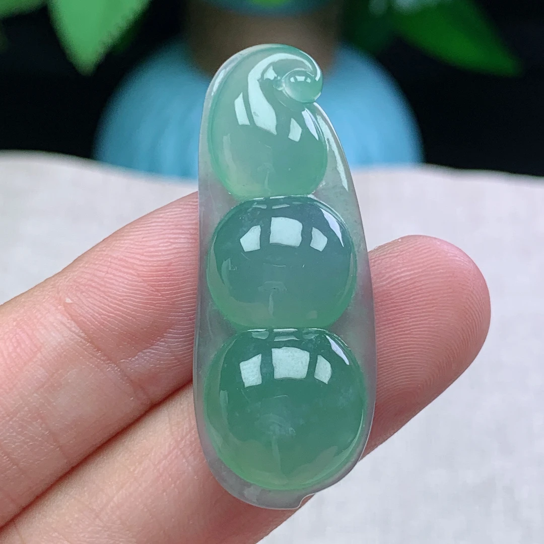 k缅甸天然翡翠A货41.3-16.2-8.2玉石冰种满色豆子福豆吊坠礼物