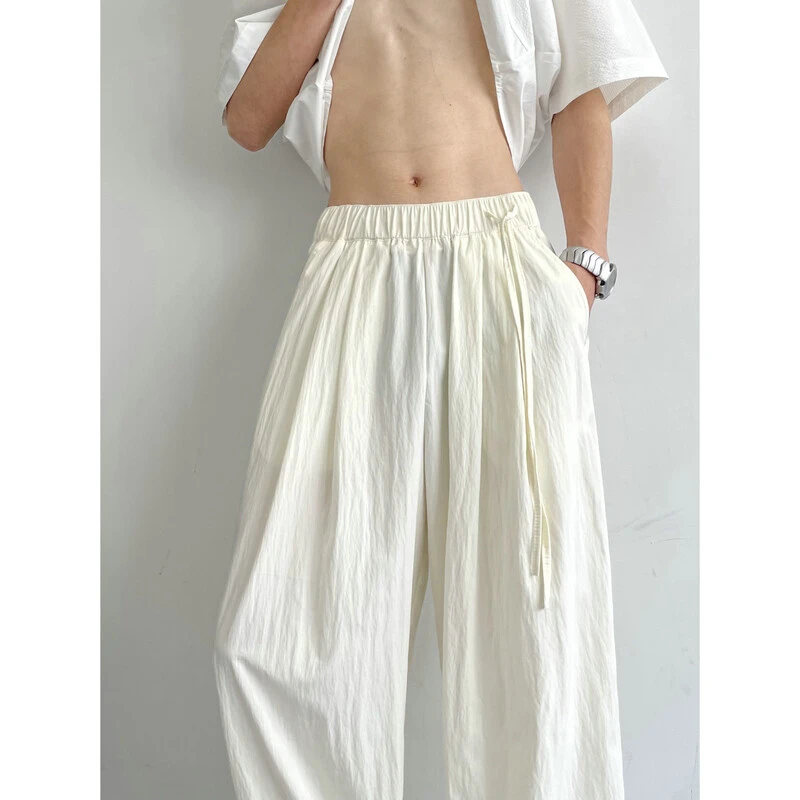 纯色冰丝阔腿裤男夏季薄款垂坠感宽松拖地山本裤潮牌美式休闲长裤