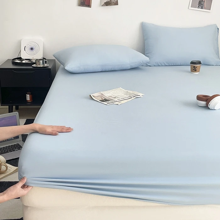 A类凉感瓜瓜纯色印染全包通用床笠防滑床防尘罩防尘套三件套