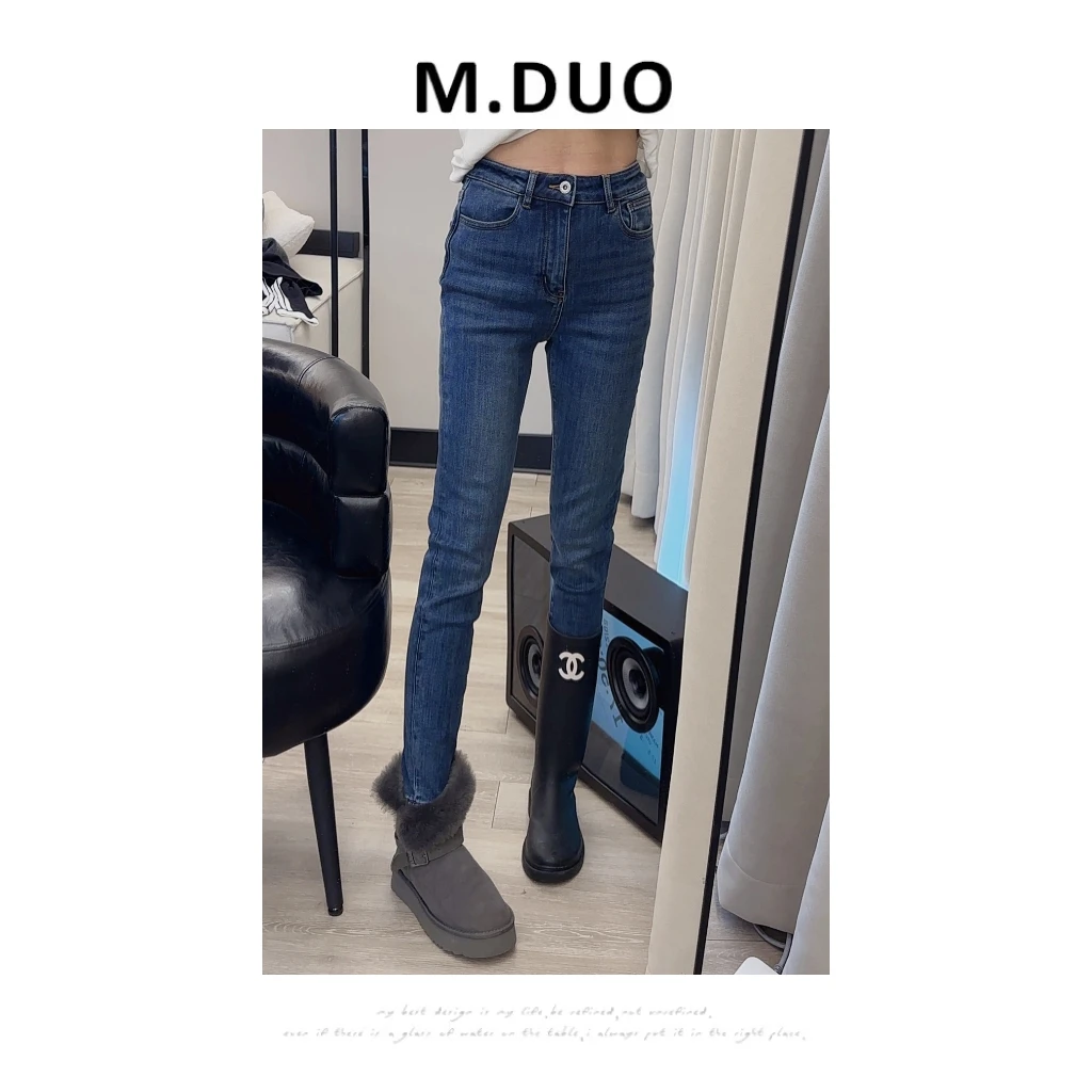 M.DUO （深圳货）秋冬新款设计感复古水洗显瘦百搭九分小脚裤3502