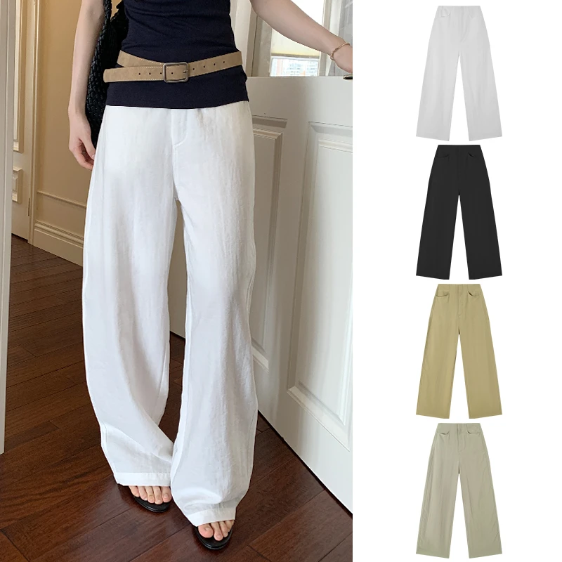 Miss sumey1125自制夏季舒适垂坠感高腰镰刀裤子女百搭休闲长裤